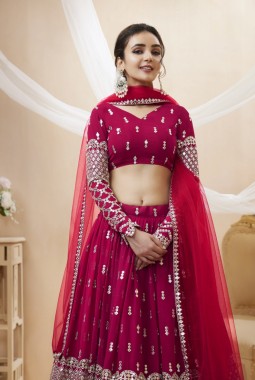 Hot Pink Georgette Zari Work Wedding Lehenga Choli