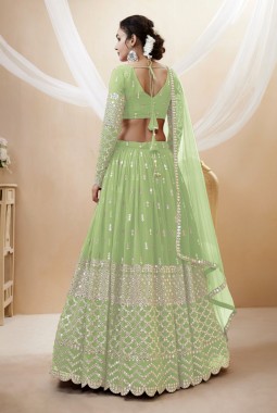 Pista Green Georgette Zari Work Wedding Lehenga Choli
