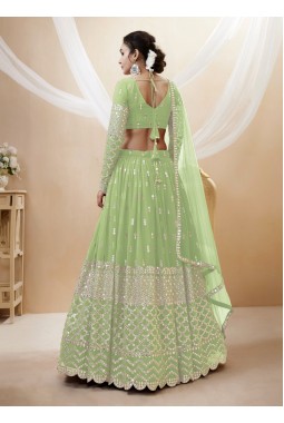 Pista Green Georgette Zari Work Wedding Lehenga Choli