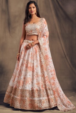 White Organza Sequins Wedding Lehenga Choli