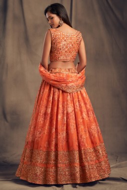 Orange Organza Zari Embroidery Wedding Lehenga Choli