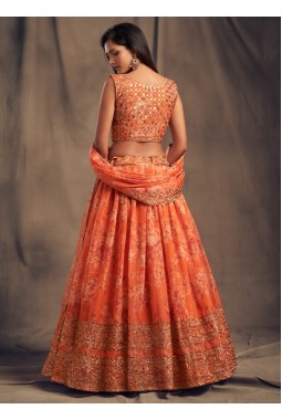 Orange Organza Zari Embroidery Wedding Lehenga Choli