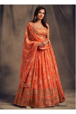 Orange Organza Zari Embroidery Wedding Lehenga Choli