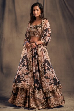 Black Organza Embroidery Wedding Lehenga Choli