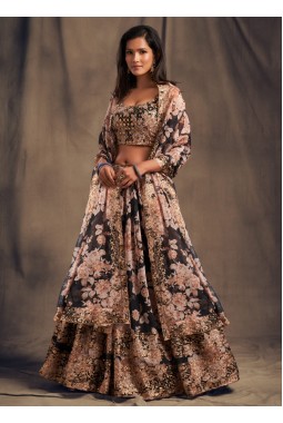 Black Organza Embroidery Wedding Lehenga Choli