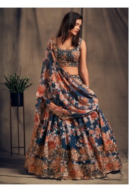 Dove Blue Organza Zari Embroidery Wedding Lehenga Choli