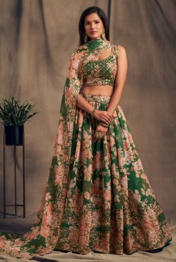 Green Organza Sequins Wedding Lehenga Choli