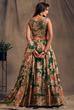 Green Organza Sequins Wedding Lehenga Choli