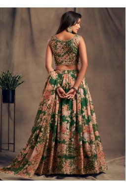 Green Organza Sequins Wedding Lehenga Choli