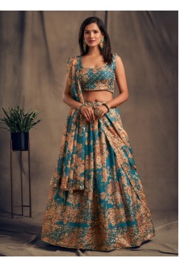 Teal Blue Organza Zari Embroidery Wedding Lehenga Choli