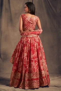 Red Organza Embroidery Wedding Lehenga Choli