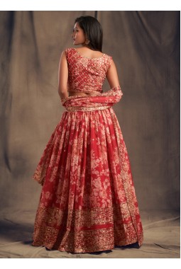 Red Organza Embroidery Wedding Lehenga Choli