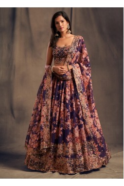 Purple Organza Sequins Wedding Lehenga Choli