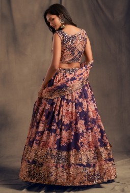 Purple Organza Sequins Wedding Lehenga Choli