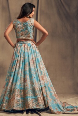 Sky Blue Organza Zari Embroidery Wedding Lehenga Choli