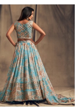 Sky Blue Organza Zari Embroidery Wedding Lehenga Choli
