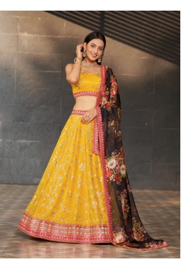 Yellow Georgette Sequins Wedding Lehenga Choli