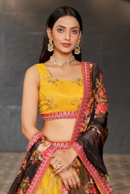 Yellow Georgette Sequins Wedding Lehenga Choli