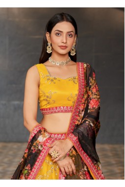 Yellow Georgette Sequins Wedding Lehenga Choli