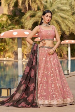 Pink Georgette Dori Work Wedding Lehenga Choli