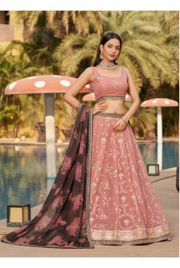Pink Georgette Dori Work Wedding Lehenga Choli