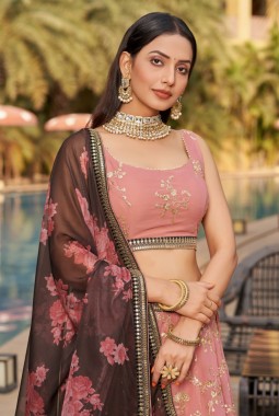 Pink Georgette Dori Work Wedding Lehenga Choli