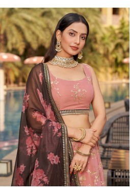 Pink Georgette Dori Work Wedding Lehenga Choli