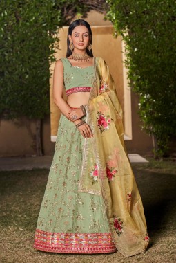 Pista Georgette embroidery Wedding Lehenga Choli
