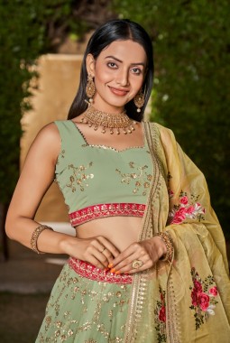 Pista Georgette embroidery Wedding Lehenga Choli