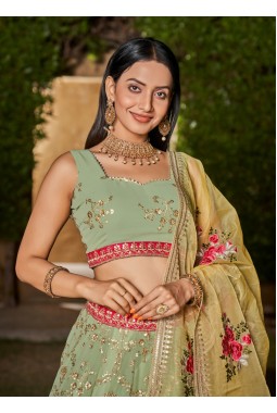 Pista Georgette embroidery Wedding Lehenga Choli