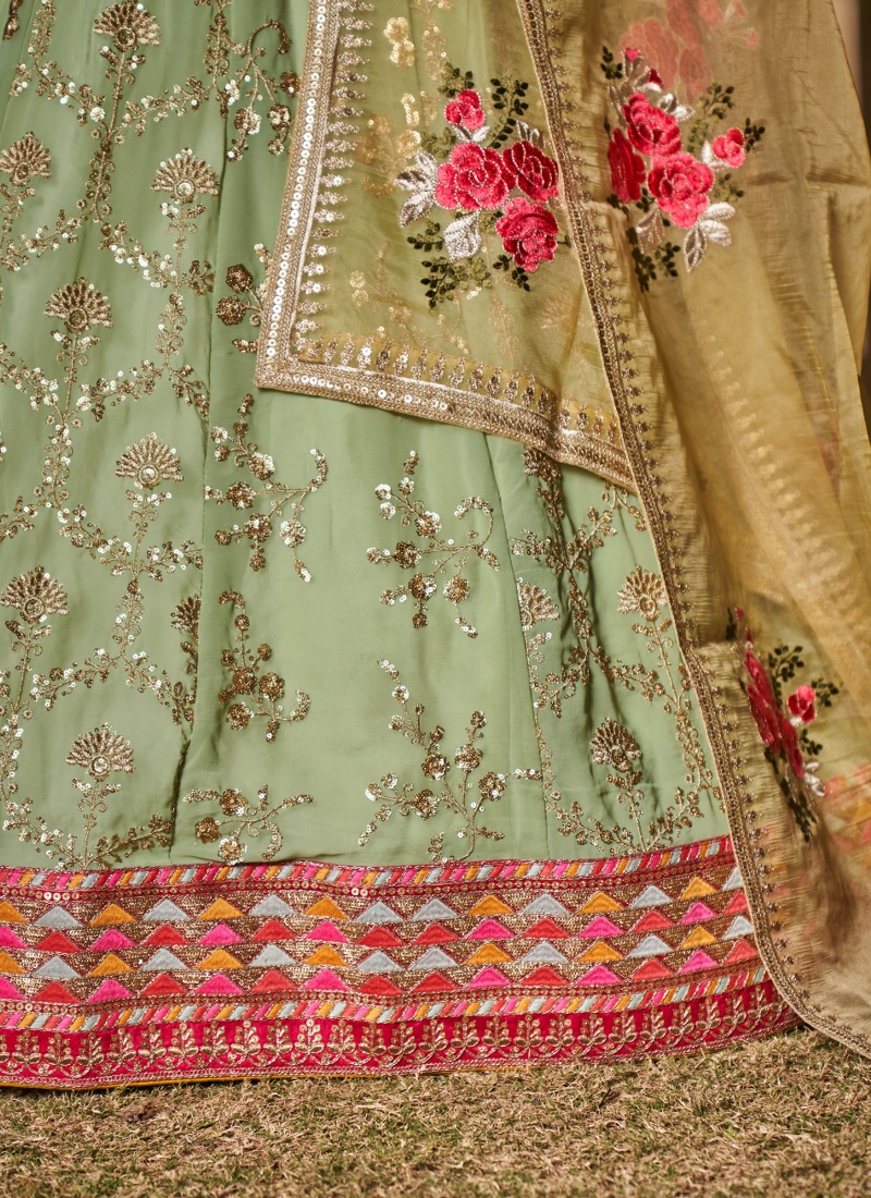 Pista Georgette embroidery Wedding Lehenga Choli