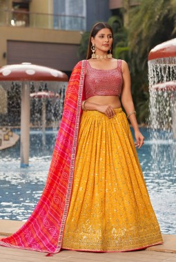 Yellow Georgette Zari Work Wedding Lehenga Choli