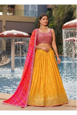 Yellow Georgette Zari Work Wedding Lehenga Choli