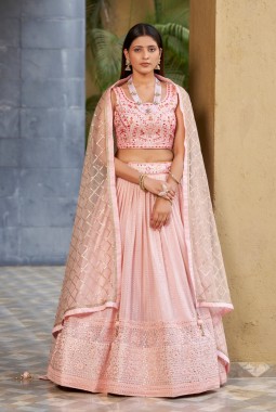 Pink Georgette Sequins Wedding Lehenga Choli