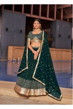 Green Georgette Multiple Sequins Wedding Lehenga Choli