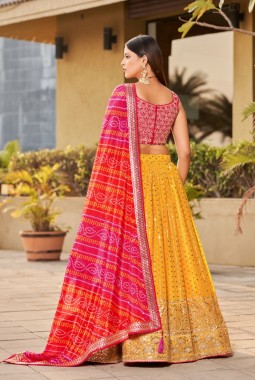 Yellow Georgette Digital Print Wedding Lehenga Choli