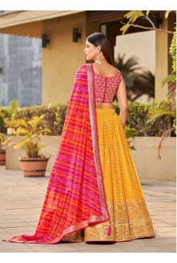 Yellow Georgette Digital Print Wedding Lehenga Choli