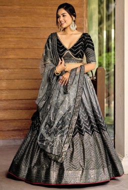 Black Chinon Sequins Party Wear Lehenga Choli