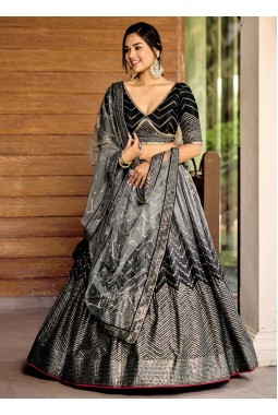 Black Chinon Sequins Party Wear Lehenga Choli