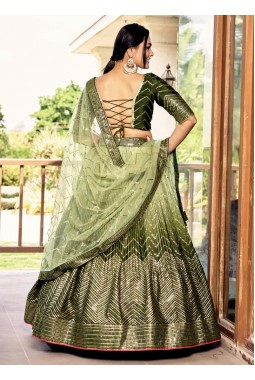Green Chinon Embroidery Party Wear Lehenga Choli