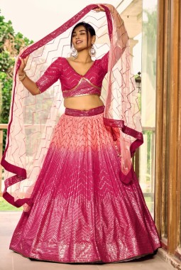Pink Chinon Sequins Party Wear Lehenga Choli