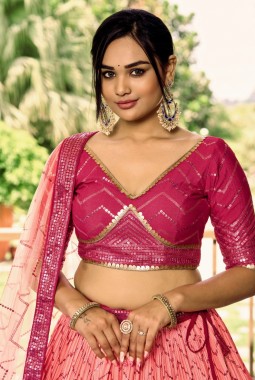 Pink Chinon Sequins Party Wear Lehenga Choli