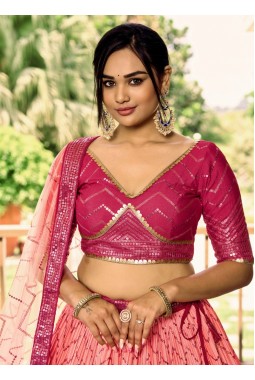 Pink Chinon Sequins Party Wear Lehenga Choli
