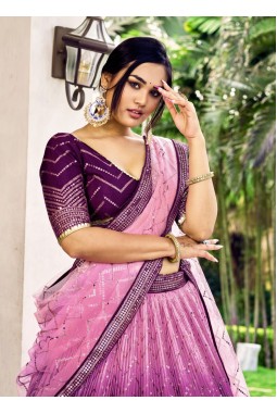 Purple Chinon Thread Embroidery Party Wear Lehenga Choli