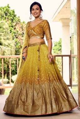 Yellow Chinon Embroidery Party Wear Lehenga Choli