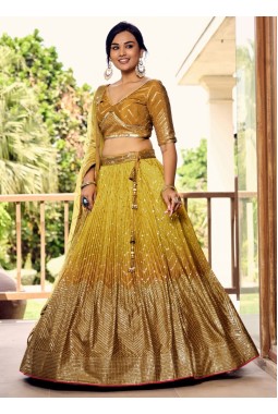 Yellow Chinon Embroidery Party Wear Lehenga Choli