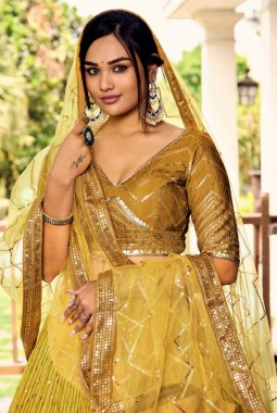 Yellow Chinon Embroidery Party Wear Lehenga Choli