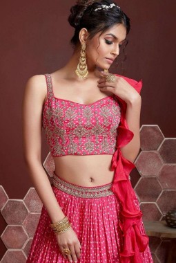 Pink Chinnon Silk Digital Print Wedding Lehenga Choli