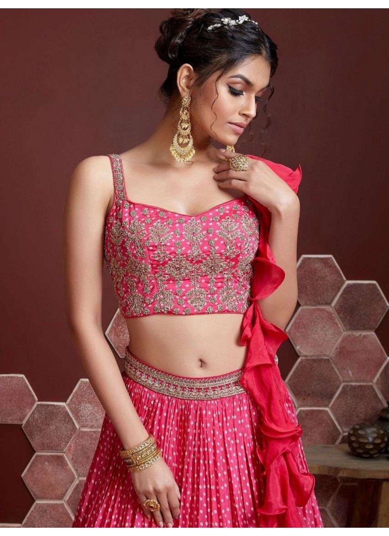 Pink Chinnon Silk Digital Print Wedding Lehenga Choli