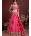 Pink Chinnon Silk Digital Print Wedding Lehenga Choli